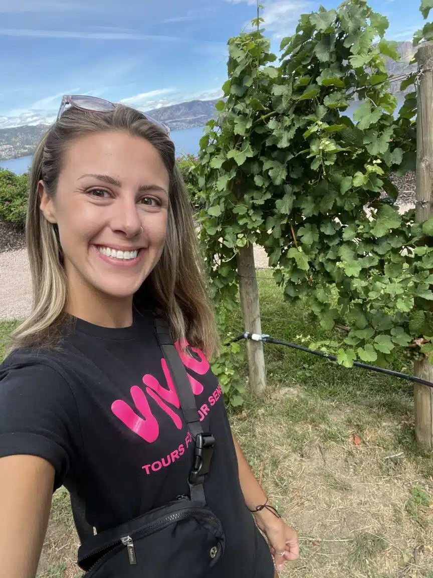 Vivid Wine Tours guide in the vineyard, B.C. wine tour